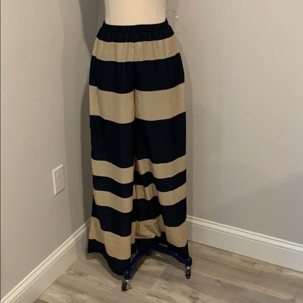 Blue and cream striped palazzo pants